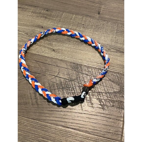 Triple Braided Sports Performance Titanium Necklace - Blue, Orange, & White - Picture 2 of 8
